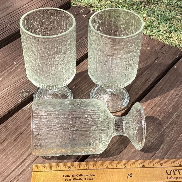 Indiana Glass Tree Bark Pedestal Goblets Set of 3 Clear 6"‎ MCM Vintage - Picture 3 of 3